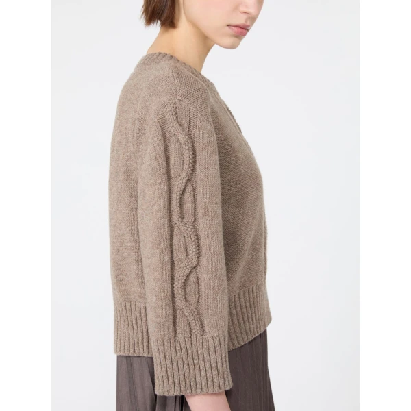Max Mara Calco Jersey Dress with Wool Cable Jumper in Hazelnut Brown | Midi Dresses | Luxury Shoes 