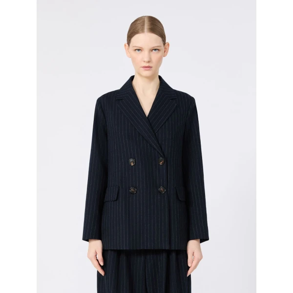 Max Mara Calibri Double-Breasted Pinstripe Wool Jacket in Midnight Blue | Blazers | Luxury Shoes 