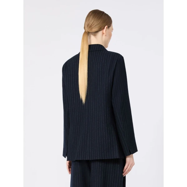 Max Mara Calibri Double-Breasted Pinstripe Wool Jacket in Midnight Blue | Blazers | Luxury Shoes 
