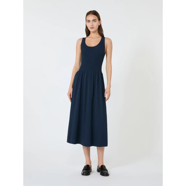 Max Mara Calibri Long Viscose Knit Dress in Navy | Maxi Dresses | Luxury Shoes 
