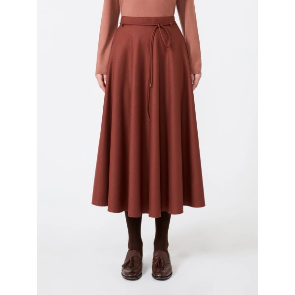 Max Mara Califfo Flared Cashmere Foule Skirt in Brick Red | Maxi Skirts | Luxury Shoes 