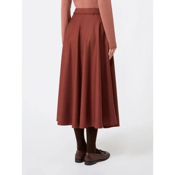 Max Mara Califfo Flared Cashmere Foule Skirt in Brick Red | Maxi Skirts | Luxury Shoes 