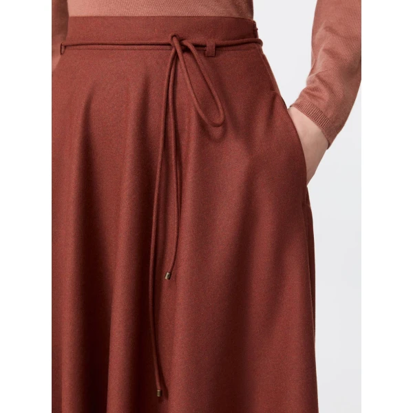 Max Mara Califfo Flared Cashmere Foule Skirt in Brick Red | Maxi Skirts | Luxury Shoes 