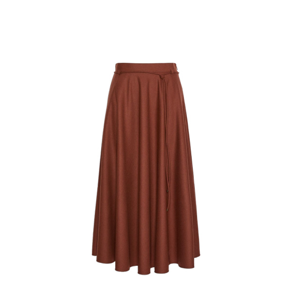 Max Mara Califfo Flared Cashmere Foule Skirt in Brick Red | Maxi Skirts | Luxury Shoes 