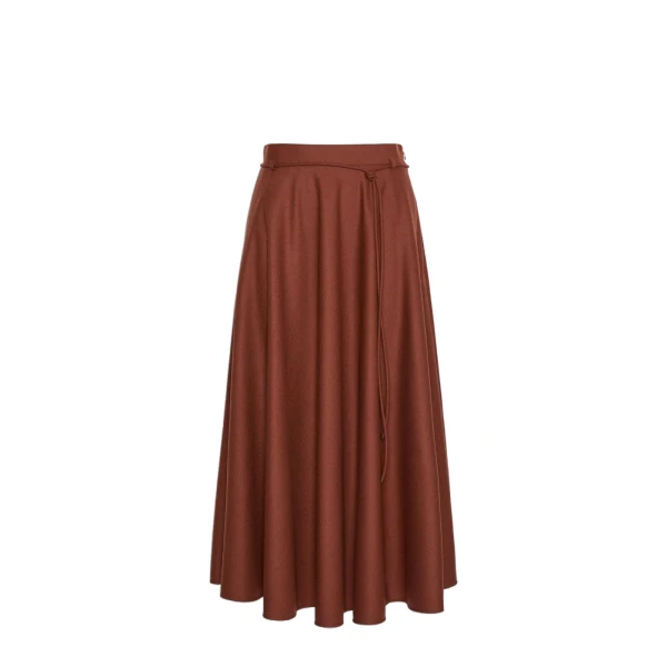 Califfo Flared Cashmere Foule Skirt in Brick Red