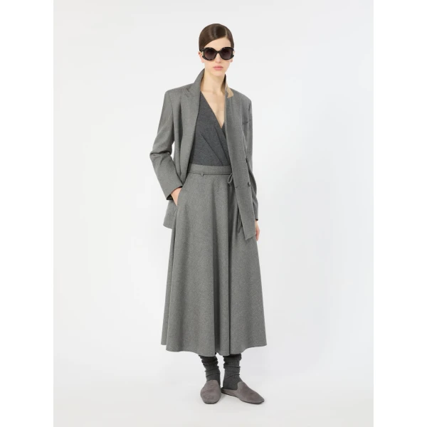 Max Mara Califfo Flared Cashmere Foule Skirt in Medium Grey | Maxi Skirts | Luxury Shoes 