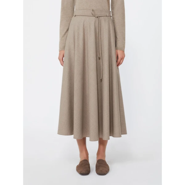 Max Mara Califfo Flared Cashmere Foule Skirt in Sand | Maxi Skirts | Luxury Shoes 