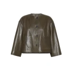 Max Mara Caliga Boxy Nappa Leather Jacket in Khaki | Leather Jackets | Luxury Shoes 