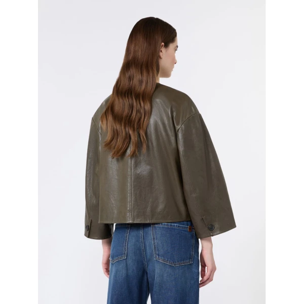 Max Mara Caliga Boxy Nappa Leather Jacket in Khaki | Leather Jackets | Luxury Shoes 
