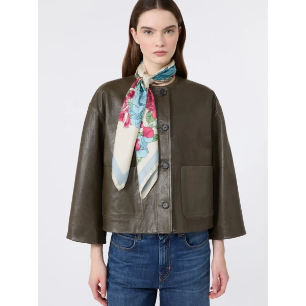 Max Mara Caliga Boxy Nappa Leather Jacket in Khaki | Leather Jackets | Luxury Shoes 