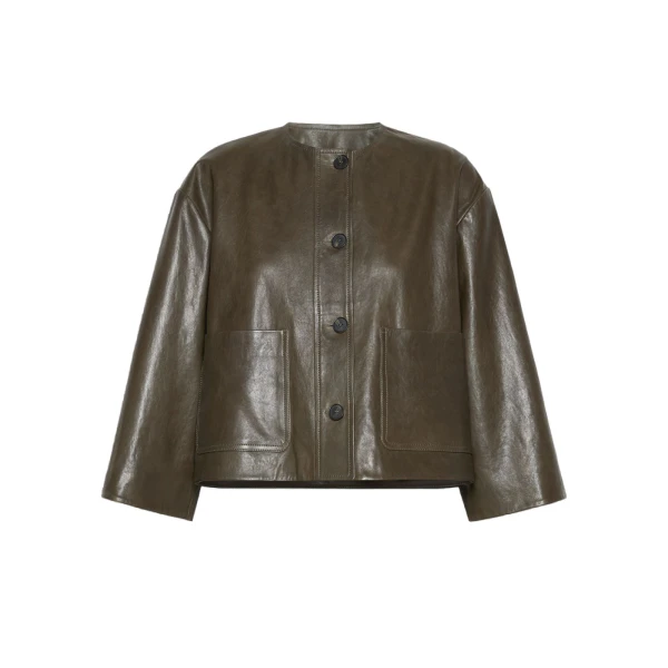 Max Mara Caliga Boxy Nappa Leather Jacket in Khaki | Leather Jackets | Luxury Shoes 