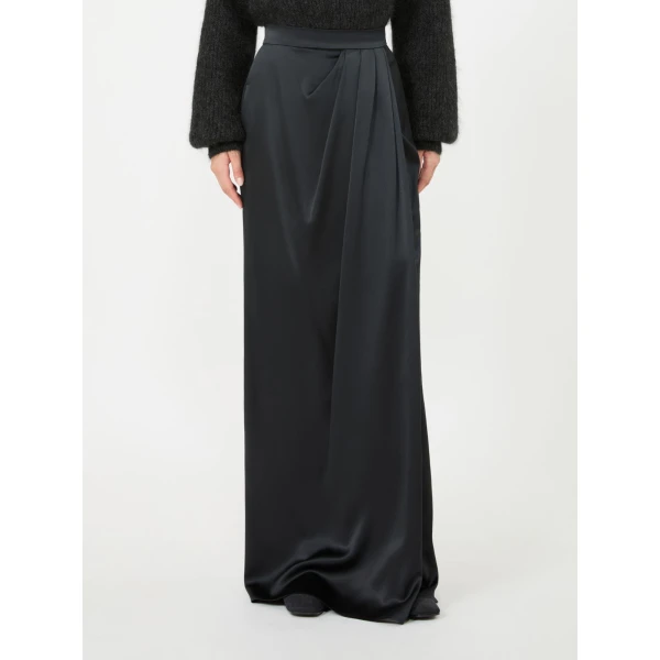 Max Mara Camera Long Silk Satin Skirt in Dark Grey | Maxi Skirts | Luxury Shoes 