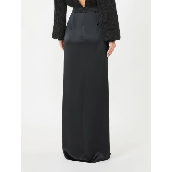 Max Mara Camera Long Silk Satin Skirt in Dark Grey | Maxi Skirts | Luxury Shoes 