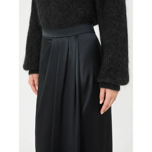 Max Mara Camera Long Silk Satin Skirt in Dark Grey | Maxi Skirts | Luxury Shoes 