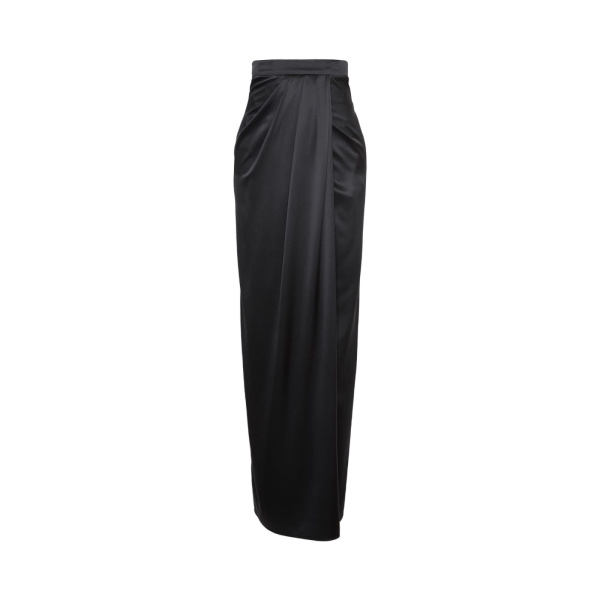 Max Mara Camera Long Silk Satin Skirt in Dark Grey | Maxi Skirts | Luxury Shoes 