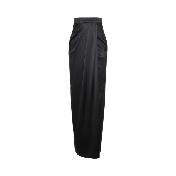 Camera Long Silk Satin Skirt in Dark Grey