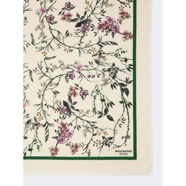 Max Mara Camice Printed Wool and Silk Foulard in White | Scarves | Luxury Shoes 