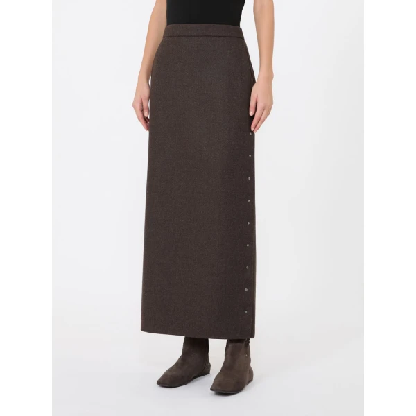 Max Mara Campo Long Felted Wool Skirt in Mud | Maxi Skirts | Luxury Shoes 