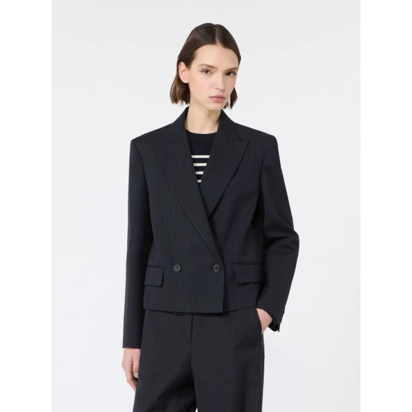 Max Mara Canapa Wool and Cotton Gabardine Blazer in Navy | Blazers | Luxury Shoes 