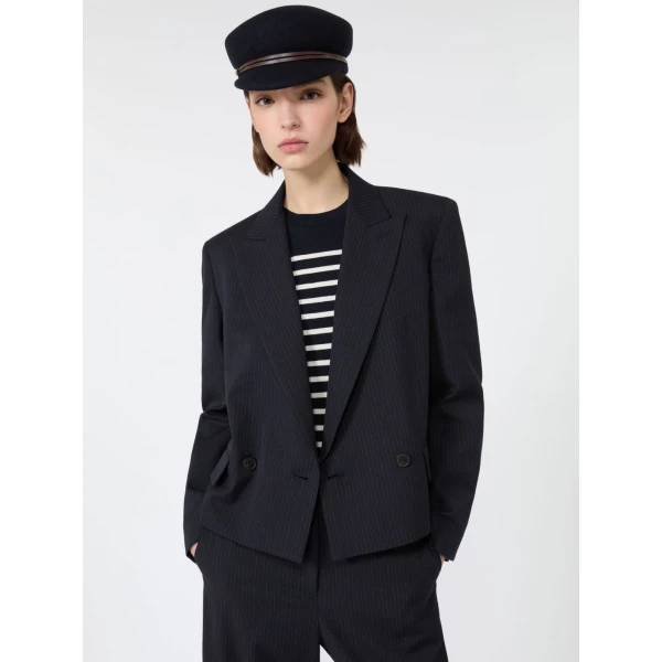 Max Mara Canapa Wool and Cotton Gabardine Blazer in Navy | Blazers | Luxury Shoes 
