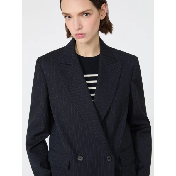 Max Mara Canapa Wool and Cotton Gabardine Blazer in Navy | Blazers | Luxury Shoes 