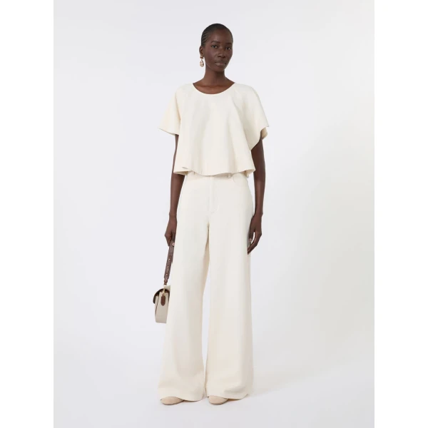 Max Mara Canneti Cotton Bull Denim Wide-Leg Jeans in Ecru | Denim | Luxury Shoes 