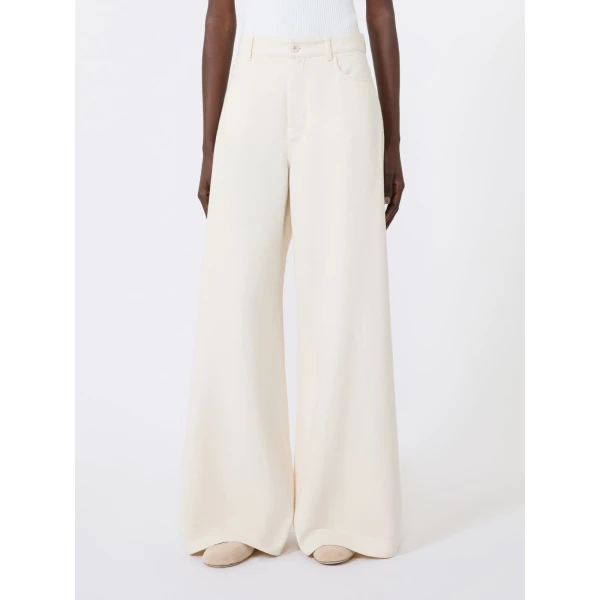 Max Mara Canneti Cotton Bull Denim Wide-Leg Jeans in Ecru | Denim | Luxury Shoes 