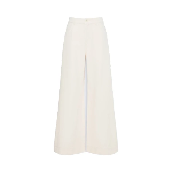 Max Mara Canneti Cotton Bull Denim Wide-Leg Jeans in Ecru | Denim | Luxury Shoes 