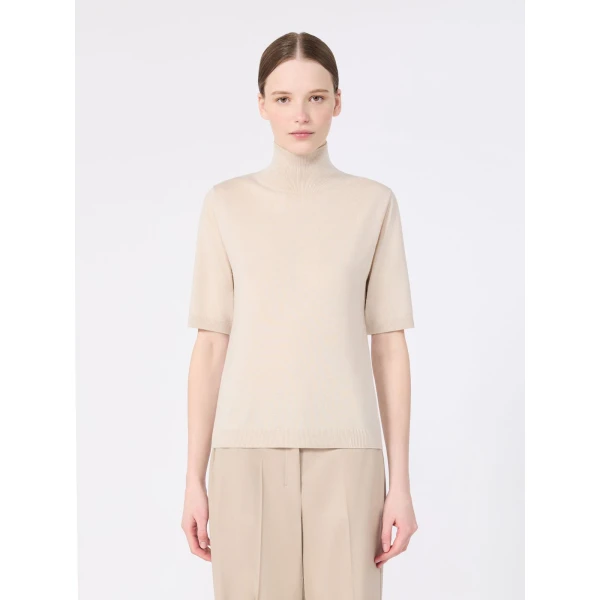 Max Mara Cantone Wool Short-Sleeve Polo-Neck Sweater in Albino White | Turtlenecks | Luxury Shoes 
