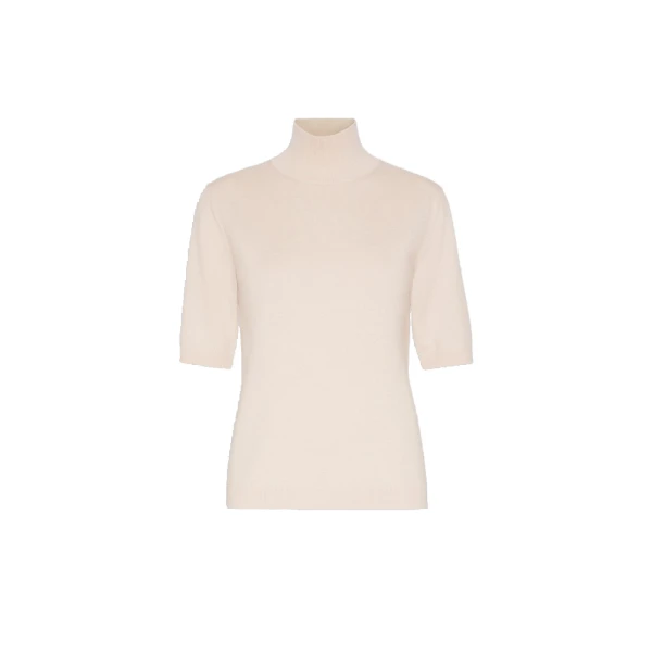 Cantone Wool Short-Sleeve Polo-Neck Sweater in Albino White
