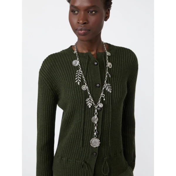 Max Mara Cantore Metal Chain Charm Necklace in Silver | Necklace | Luxury Shoes 