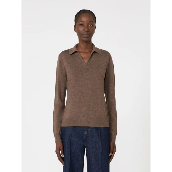 Max Mara Cappa Wool and Cashmere Polo Jumper in Marron Glace | Sweaters | Luxury Shoes 