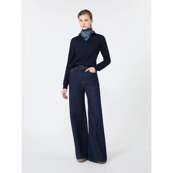 Max Mara Cappa Wool and Cashmere Polo Jumper in Navy | Sweaters | Luxury Shoes 