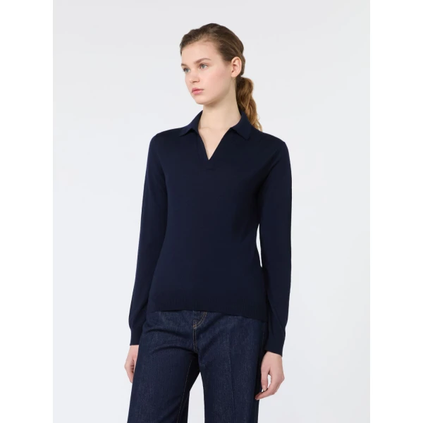Max Mara Cappa Wool and Cashmere Polo Jumper in Navy | Sweaters | Luxury Shoes 