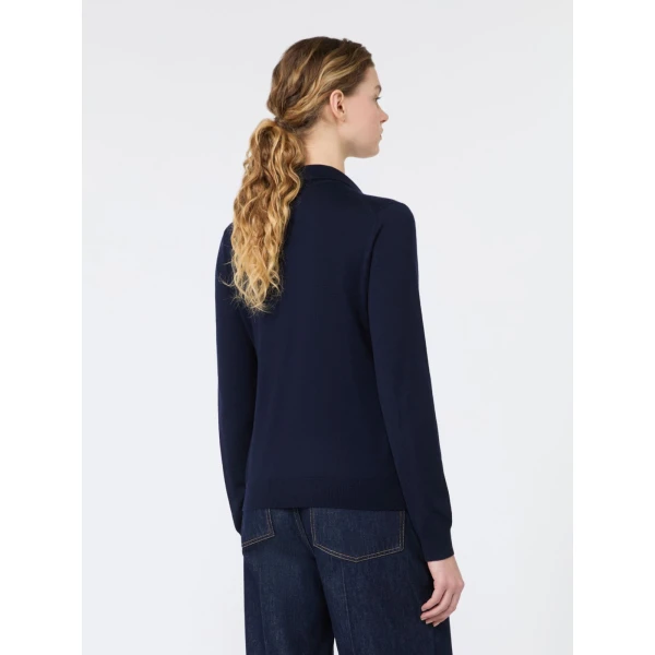 Max Mara Cappa Wool and Cashmere Polo Jumper in Navy | Sweaters | Luxury Shoes 