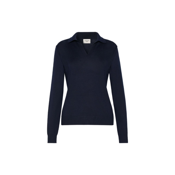 Max Mara Cappa Wool and Cashmere Polo Jumper in Navy | Sweaters | Luxury Shoes 
