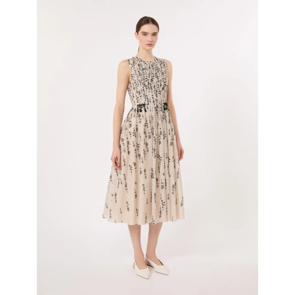 Max Mara Capsula Printed Cotton Voile Dress in Ecru | Midi Dresses | Luxury Shoes 