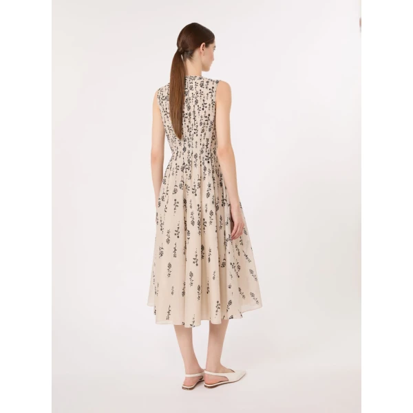 Max Mara Capsula Printed Cotton Voile Dress in Ecru | Midi Dresses | Luxury Shoes 