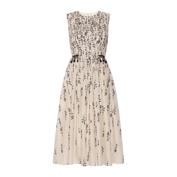 Max Mara Capsula Printed Cotton Voile Dress in Ecru | Midi Dresses | Luxury Shoes 