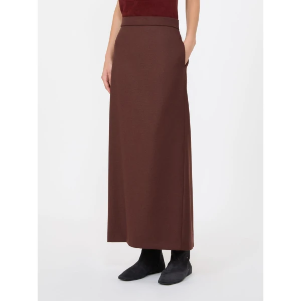 Max Mara Carabo Long Denim-Effect Wool Skirt in Rust | Denim Skirts | Luxury Shoes 