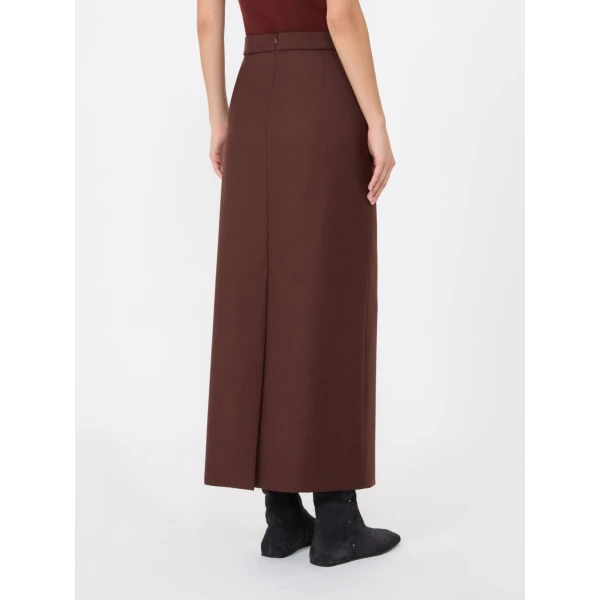 Max Mara Carabo Long Denim-Effect Wool Skirt in Rust | Denim Skirts | Luxury Shoes 