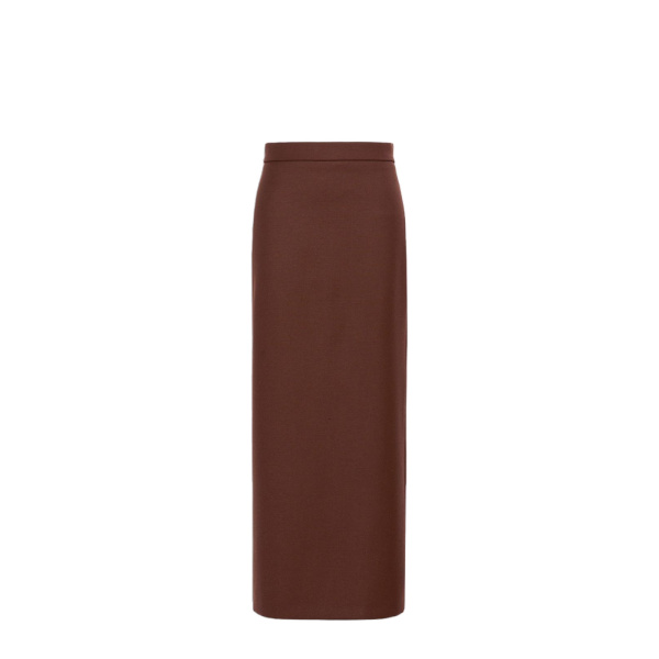 Max Mara Carabo Long Denim-Effect Wool Skirt in Rust | Denim Skirts | Luxury Shoes 