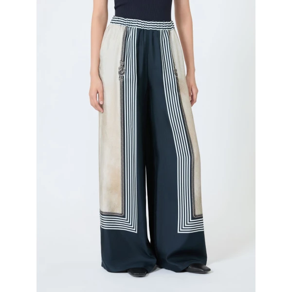 Max Mara Carabo Wide-Fit Printed Silk Trousers in Ultramarine | Wide leg pants | Luxury Shoes 