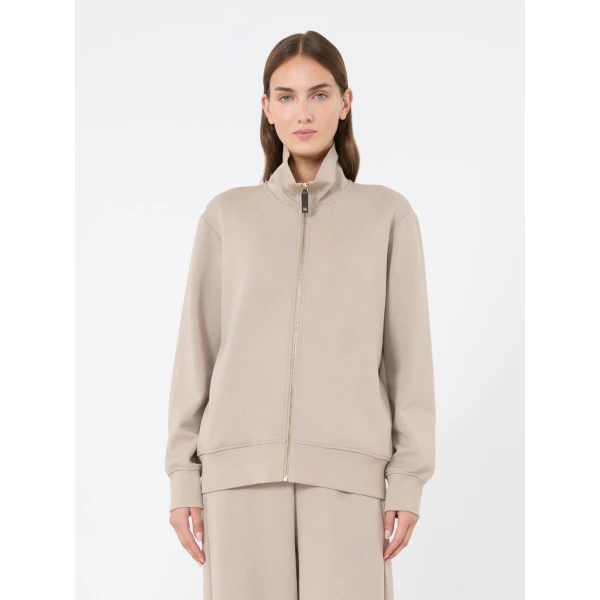 Max Mara Carezza Technical Cotton Zip Sweatshirt in Beige | Sweaters | Luxury Shoes 