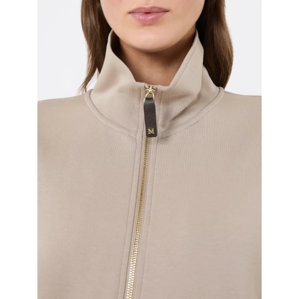 Max Mara Carezza Technical Cotton Zip Sweatshirt in Beige | Sweaters | Luxury Shoes 