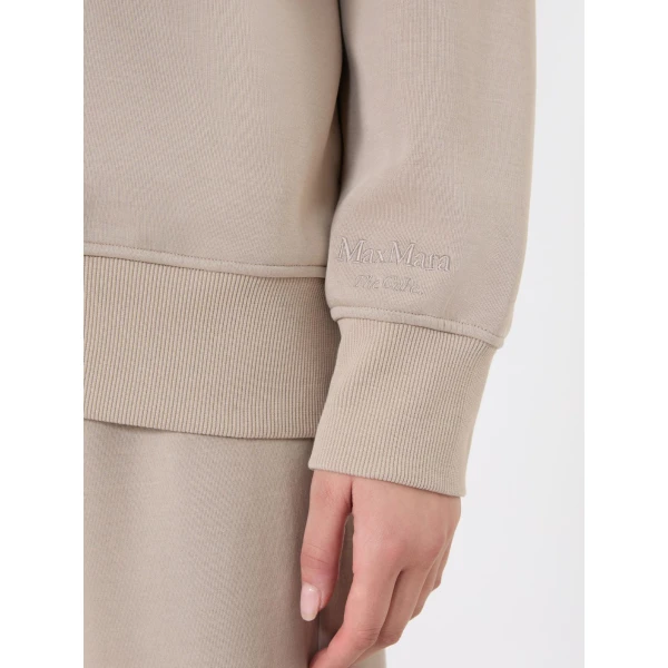 Max Mara Carezza Technical Cotton Zip Sweatshirt in Beige | Sweaters | Luxury Shoes 