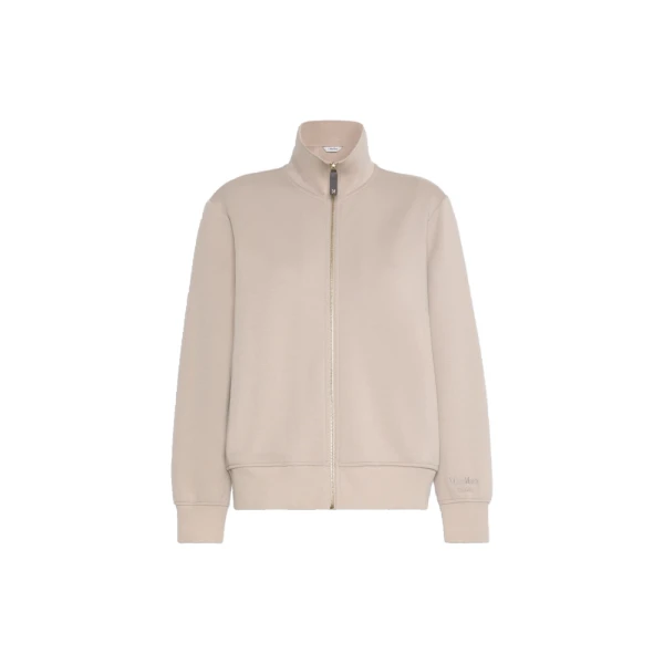 Max Mara Carezza Technical Cotton Zip Sweatshirt in Beige | Sweaters | Luxury Shoes 