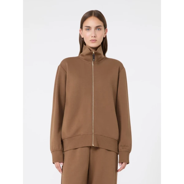 Max Mara Carezza Technical Cotton Zip Sweatshirt in Camel | Sweaters | Luxury Shoes 