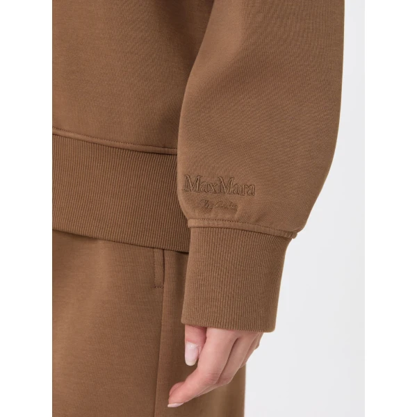 Max Mara Carezza Technical Cotton Zip Sweatshirt in Camel | Sweaters | Luxury Shoes 