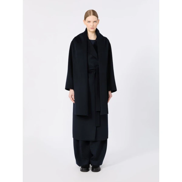 Max Mara Carisma Double Wool and Cashmere Robe Coat in Midnight Blue | Wool Coat | Luxury Shoes 